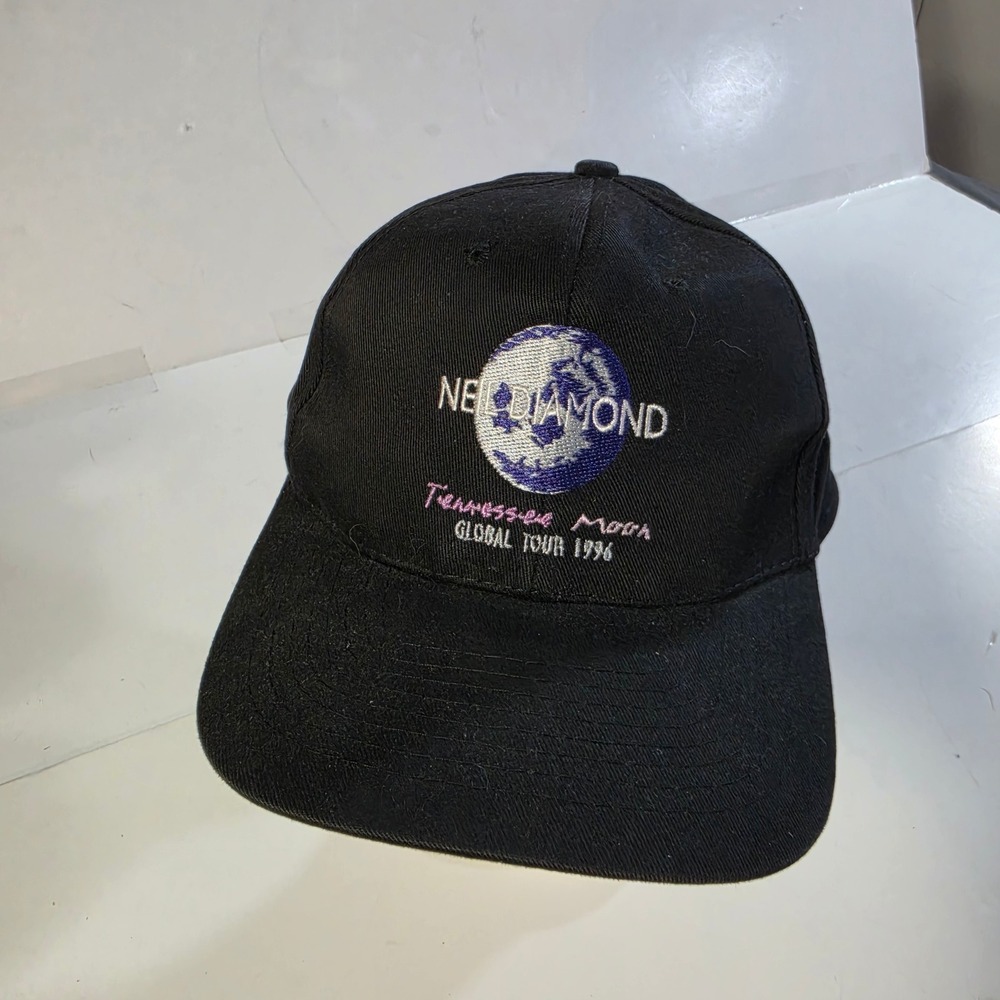Vintage Neil Diamond Tennessee Moon Global Tour 1996 Snapback Hat Black Cotton